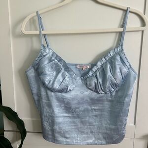 SHIMMERY BLUE SUMMERY FLORAL CROP TOP